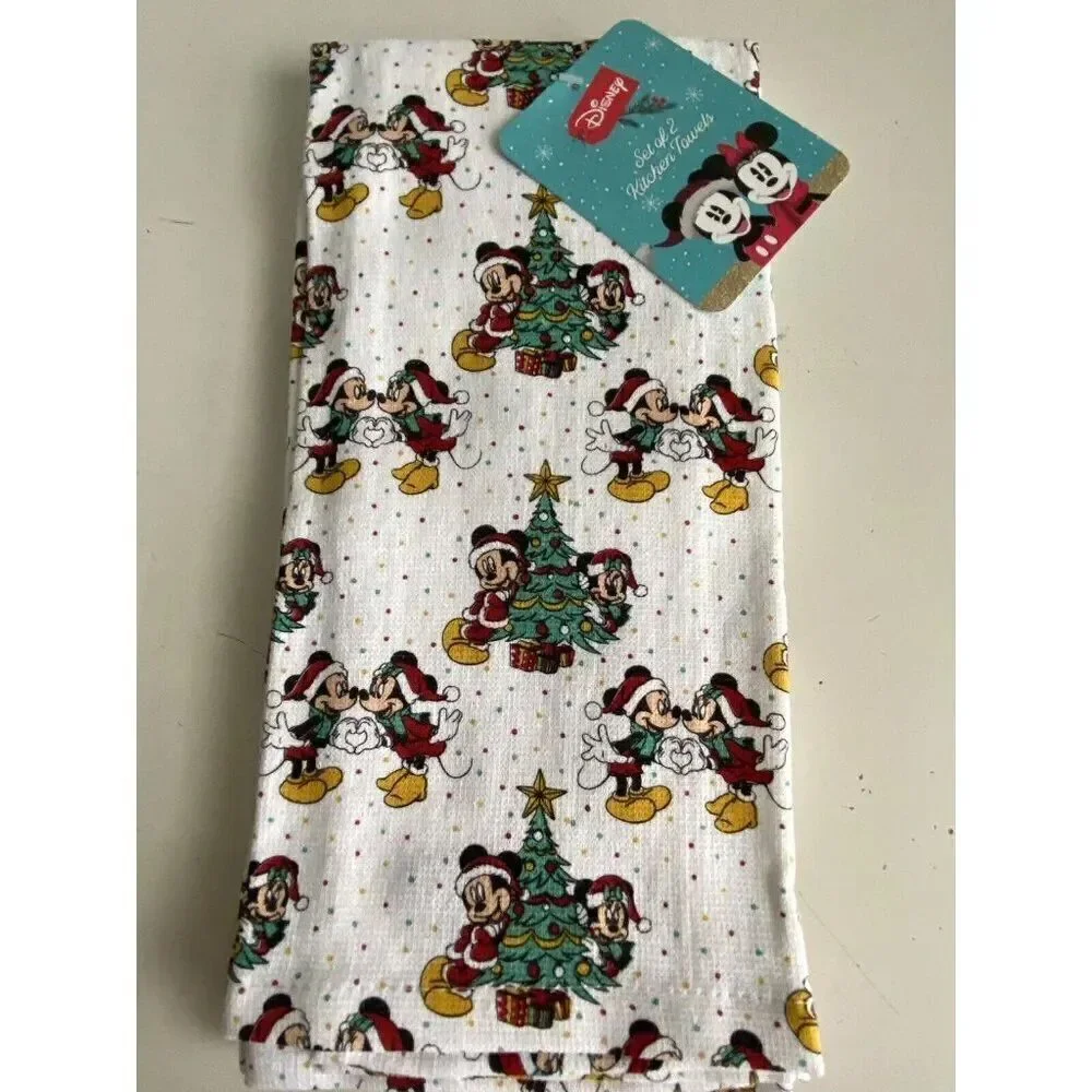 2 Pack Disney Mickey and Minnie Mouse Christmas Tree‎ Kitchen Towels Holiday NEW